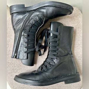 ANN DEMEULEMEESTER rare black leather corset lace up combat boots sz 40